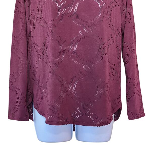 LOGG H&M Womens Pullover Top Size M Burgundy Eyelet Long Sleeve Tunic - Picture 4 of 9